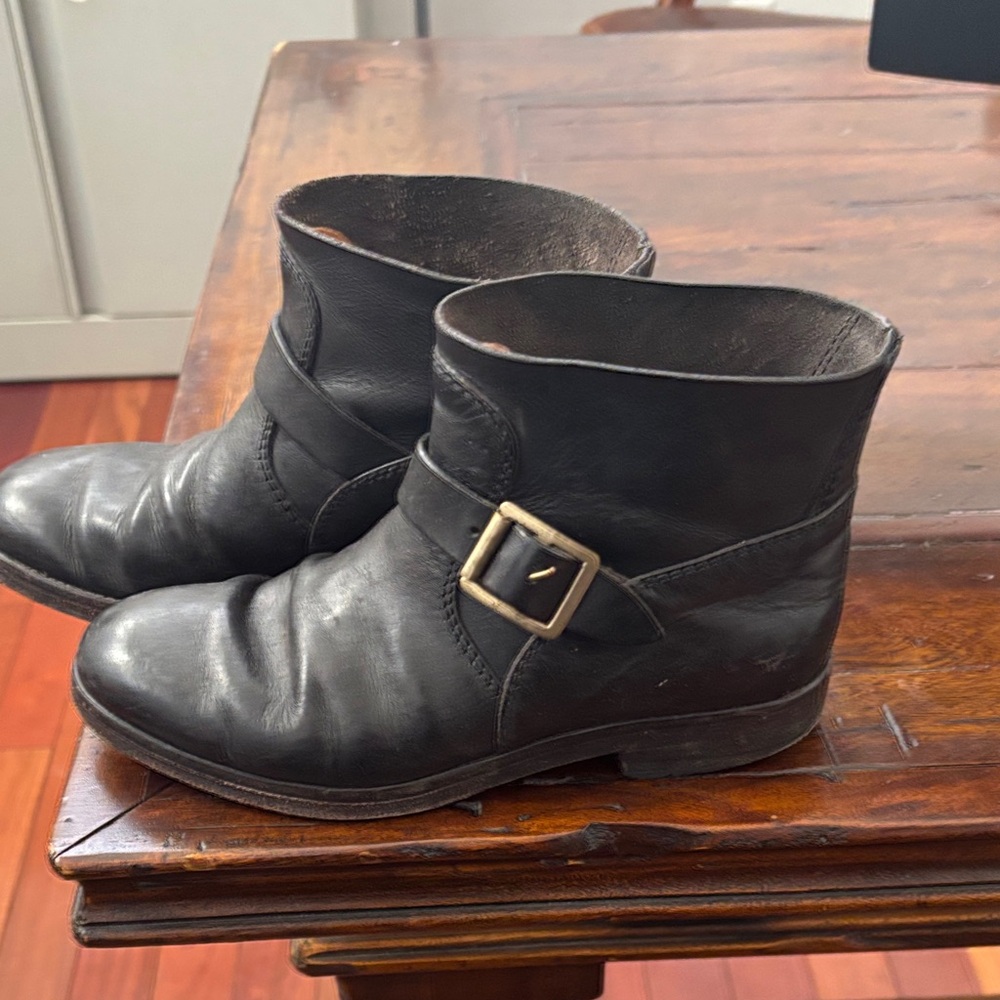 Black LeatherGolden Goose Ankle Boots with Buckle